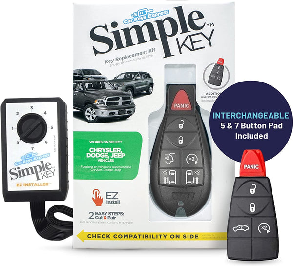 Simple Key Programmer & Key Fob for Select Chrysler, Dodge, Jeep, Ram, Volkswagen Vehicles (Interchangeable 5 & 7 Button keypads)