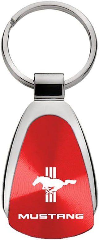 Au-TOMOTIVE GOLD, INC. Officially Licensed Red Teardrop Key Chain for Ford Mustang Tri-Bar