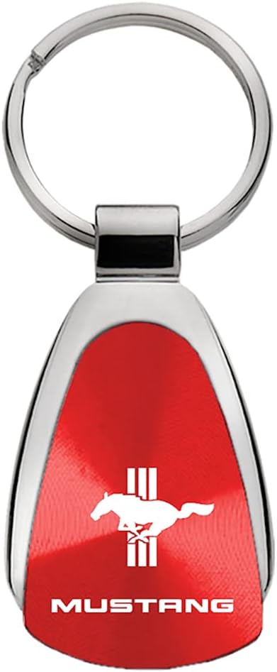 Au-TOMOTIVE GOLD, INC. Officially Licensed Red Teardrop Key Chain for Ford Mustang Tri-Bar