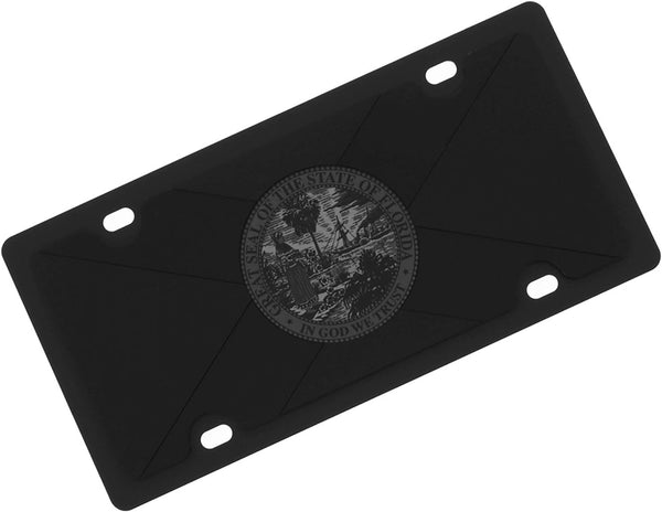 Eurosport Daytona- Compatible with Carbon Steel License Plate- Black Florida State Flag Matte Black/Black Opaque