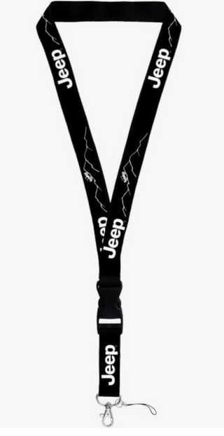 Au-TOMOTIVE GOLD, INC. Official Licensed for Jeep Mountain White Image on Black Universal Lanyard Key Chain