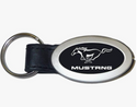 Ford Mustang Black Oval Leather Key Fob Authentic Logo Key Chain Key Ring Keychain Lanyard